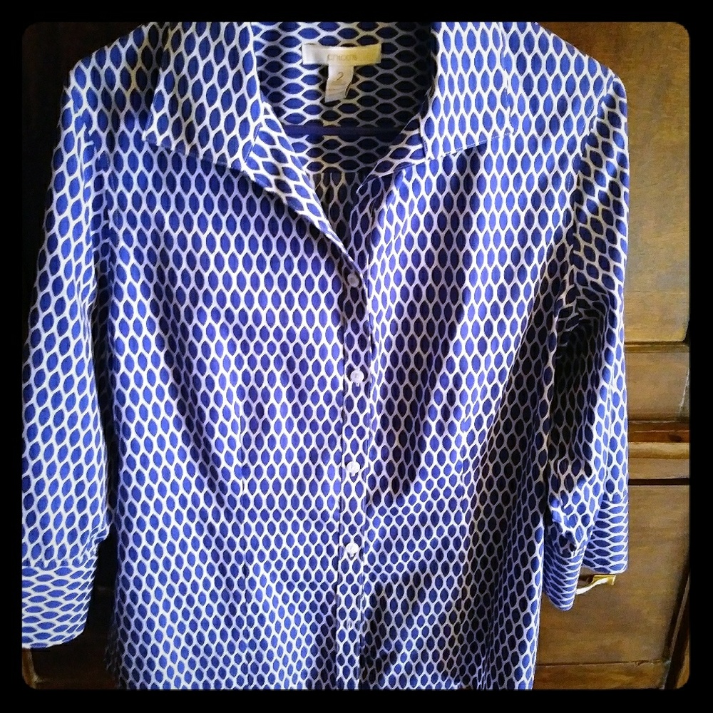 Chico's bold blue and white blouse